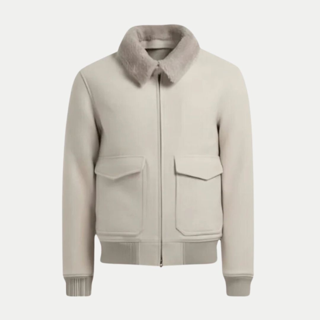 Chaqueta Bomber Cálida de Invierno Beige Hombre