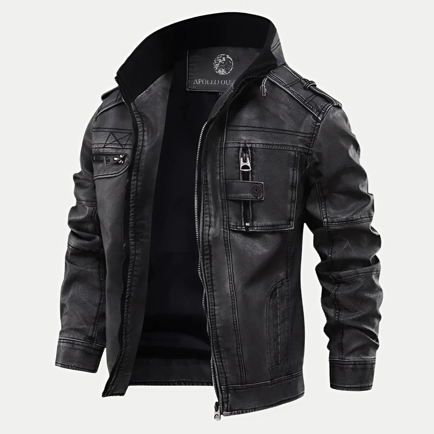 Chaqueta de cuero negra clásica premium hombre