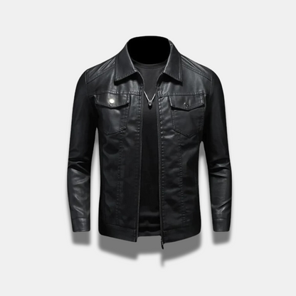 Chaqueta de cuero genuino negra premium hombres