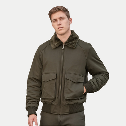 Chaqueta Bomber de Invierno Cálida Verde Militar Hombre